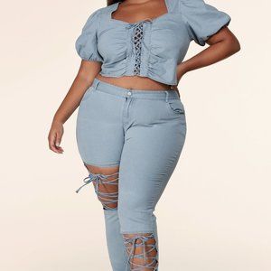 Light-Wash Denim Pants Set